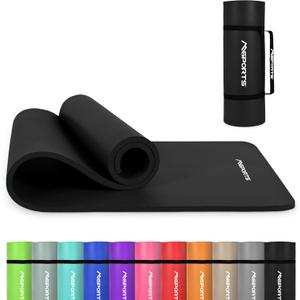 Yoga Mat Premium Non Slip Thick  Extra Comfortable Exercise Mat for Home Workouts, Pilates, Stretching & Gym  Cushioned NBR Foam, Gym Mat with Strap, for Women & Men (74.5 x 32 x 0.6 in, Black)