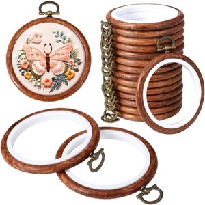 Burbell 15 Pcs 8 Inch Round Embroidery Hoops Frame Circle Spring Rubber Hoops Ring Display Cross Stitch Ornament Imitated Wood Frame Kits for Spring Gifts Mother's Day Craft Sewing DIY Hanging Gifts