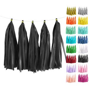 Black Tassel Garland 20 Pcs, Tissue Paper Tassels Garland Banner for Party Birthday Wedding Decoration Baby Shower Table Decor