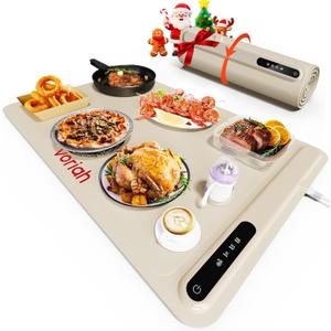 Warming Mat for Food, Voriah Electric Warming Tray with 3 Temp Settings & Auto Shut-Off, Food Warmer with Thick Silicone Surface to Keep Food Warm at Buffet, Parties, and Family UseApricot (L-24*16'')
