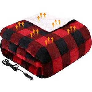 Westinghouse Heated Car Blanket, 12-Volt Electric Blanket for Car, Truck, SUV, RV, Portable Heated Throw for Camping, Red Buffalo Plaid, 59" x 43