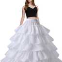 Womens Crinoline 4 Hoops 5 Ruffles Layers Petticoat for Women Half Slips Underskirt for Wedding Dress Ball Gown (One Size, White)
