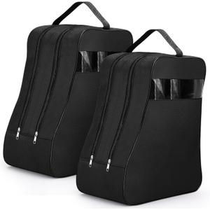 Aliceset 2 Pcs Black Boot Bags for Cowboy Two Separate Compartments Boots Portable Storage Bag for Travel Long Tube Shoes Bags Men Tall Shoe with Handle for Home Travel