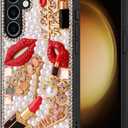 Erolagomat Bling Case for Samsung Galaxy S25,Shiny Luxury Designer Phone Case with Glitter Sparkle Diamond Crystal Rhinestone Lips Lipstick Pearl Flowers High HeelsSoft Bumper Cover for Women Girl