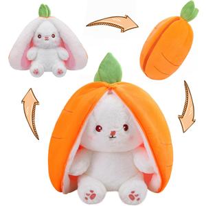 MIAODAM 13.7 inch Easter Bunny Stuffed Animal, Kawaii Squishy Cute Easter Bunny Plush Turn Into Rabbit Fruit Doll Carrot Strawberry Pillow, Plushies Funny Bunny Toy for Baby