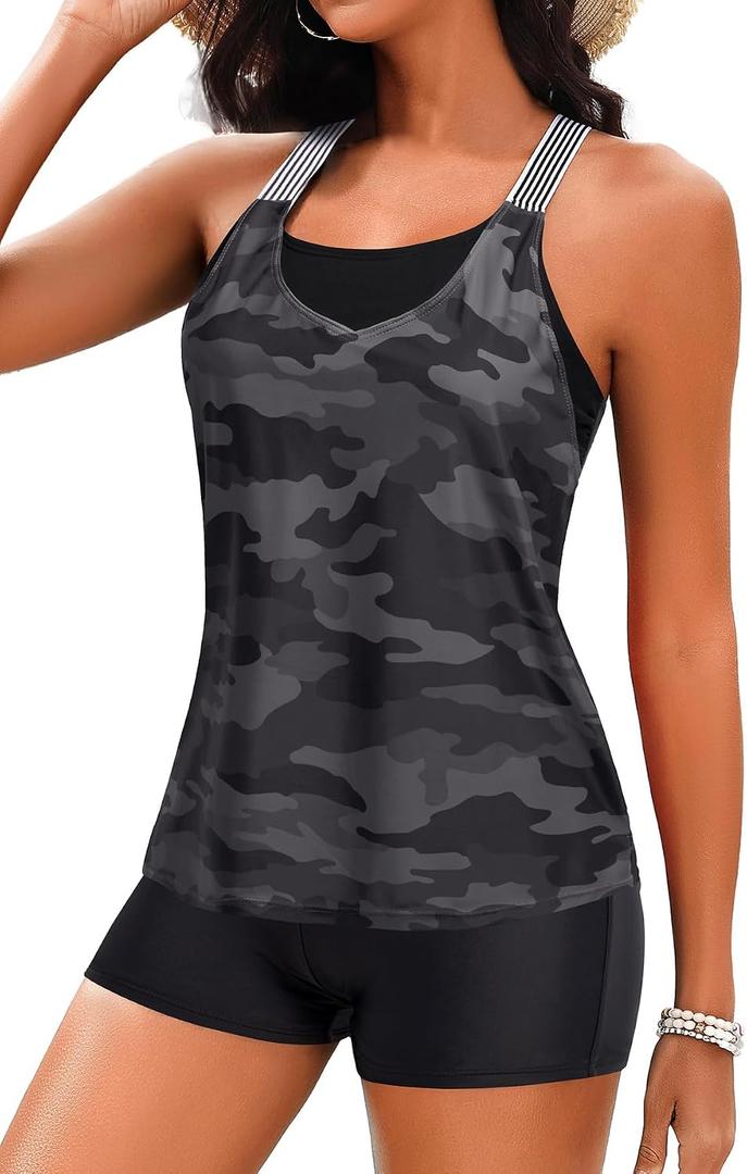 Daci Tankini Swimsuits for Women-2025 Bathing Suits 2 Piece Swimwear with Shorts for Tummy Control (Black, M)