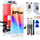 EFAITHFIX for iPhone 8 Plus LCD Screen Replacement White 5.5 Inch Frame Assembly LCD Display 3D Touch Screen Digitizer with Repair Tools Kit Tempered Glass Screen Protector for A1864, A1897, A1898