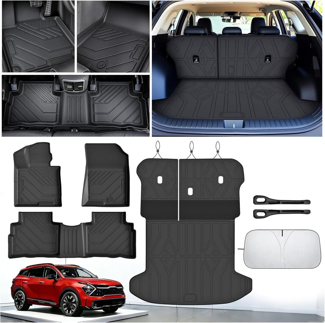 Floor Mats for Kia Sportage 2023-2026 (Not for Hybrid), All Weather Protection Custom Floor Mats Trunk Cargo and Car Windshield Cover Set for Kia Sportage Accessories,Car Floor Liners Set