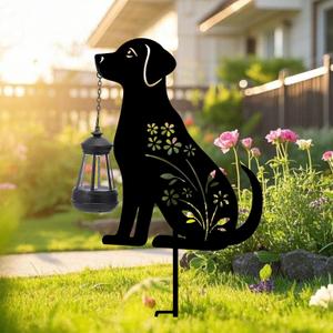 Bshine Dog Solar Light Outdoor Garden Decoration, Waterproof Metal Stake Black Outdoor Statue Lantern, Lawn Ornaments for Yard, Path, Patio, Sculpture Black Dog Gift Halloween Decor Housewarming Gift (Dog 21x9.6inch)