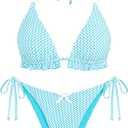 ZAFUL Triangle Bikini for Women 2 Piece Halter Bikini Sets Sexy High Cut Bathing Suit Side Tie Wave Textured Swimsuits (Medium, 99-light Blue)
