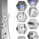ELLO&ALLO Stainless Steel Shower Panel Tower System,LED Rainfall Waterfall Shower Head 6-Function Faucet Rain Massage System with Body Jets, Brushed Nickel
