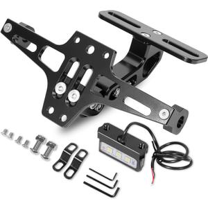 MDPROMCP Motorcycle License Plate Bracket Fender Eliminator With LED Light, CNC Aluminum Universal Motorcycle License Plate Holder Mount (Black)
