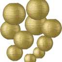 LIHAO 10PCS Mixed Size Gold Paper Lanterns for Weddings, Birthdays, Parties and Events (6"/ 8"/ 10" /12")