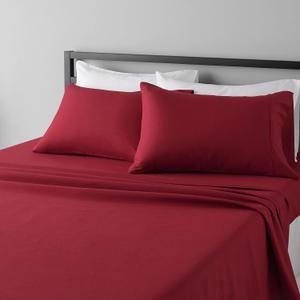 Amazon Basics Lightweight Super Soft Easy Care Breathable Brushed Microfiber 4-Piece Bed Sheet Set with 14-Inch Deep Pockets, Wrinkle Resistant, Queen, Burgundy, Solid