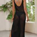Bsubseach Crochet Swimsuit Cover Up for Women Hollow Out Bathing Suit Coverup Side Split Swimwear Long Beach Bikini Dresses (Black, M)