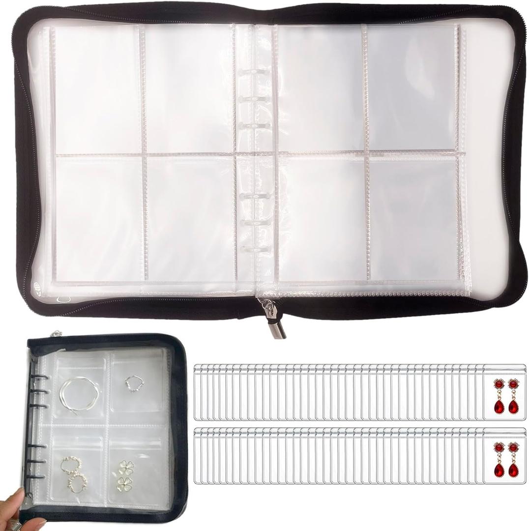 Transparent Jewelry Storage Book Travel Jewelry Organizer Transparent Jewelry Book Organizer for Necklace Ring Holder Jewelry Organizer Book with Small Clear Pouch (Black-80PCS S Pouches)