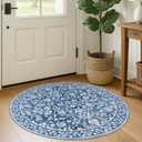 Blue and White Round Rug 3 Ft Rugs for Entryway Washable Circle Entrance Rug Non Slip Round Doormat Indoor Printed Faux Wool Round Front Door Mat Floor Carpet for Backdoor, Bedroom