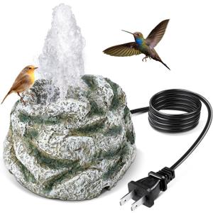 Bird Bath Fountain, Bird Bath Water Fountains with 7W Water Pump, Gray Moss Resin Granite Water Fountain Rock Waterfall for Birdbath, Bird Feeder