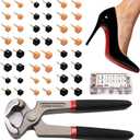 24 Pairs High Heel Replacement Tips, Women Heel Shoes Repair CapDowels Tips Pin Kit,with 6 Inch High Heel Remove Pliers, 8-12.5mm 6 Sizes Heel Tips Caps, U-Shape, Black Beige