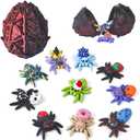 3D Printed Dragon Egg with 10 Unique Spiders, 3D Printed Animals Toys, Surprise Spider Fidget Toy Set for Party Favors, Fun Gift for Kids (Black-Red)