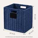 UBBCARE 2 Pack Wicker Basket, 10.5×10.5 Storage Cubes with Label, Foldable Cube Storage Bin with Handle, Square Storage Basket for Shelves, Woven Paper Rope Basket for Organizing, Blue