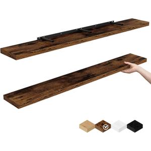 Floating Shelves for Wall, 48 Inch Floating Shelves for Home Decor, Wall Mounted Rustic Wood Shelves, Bathroom, Hanging Deep Shelf for Bedroom, Living Room, Kitchen (Rustic Brown, Set of 2)
