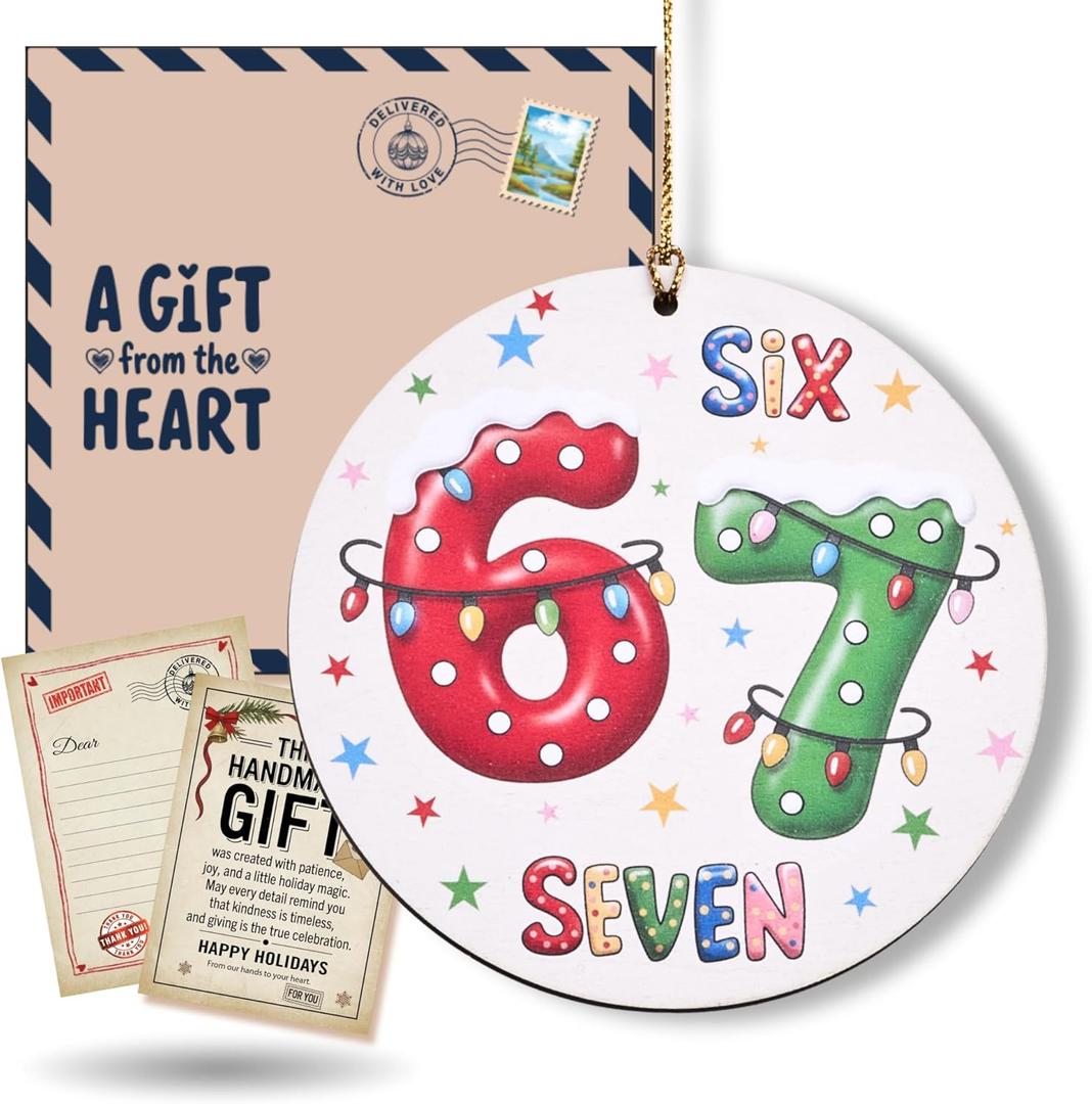 3 x 67 Funny Christmas Ornament  67 Meme Six Seven Teen Slang Ornament, Double-Sided Wood UV Print 10cm Round Xmas Tree Decor, Viral Meme Gift for Teen Boys Girls Gen Z