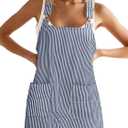 Yousify Womens Casual Denim Dress Summer Striped Overalls Romper Adjustable Straps Sleeveless Jean Dresses with Pockets (Blue, Large)