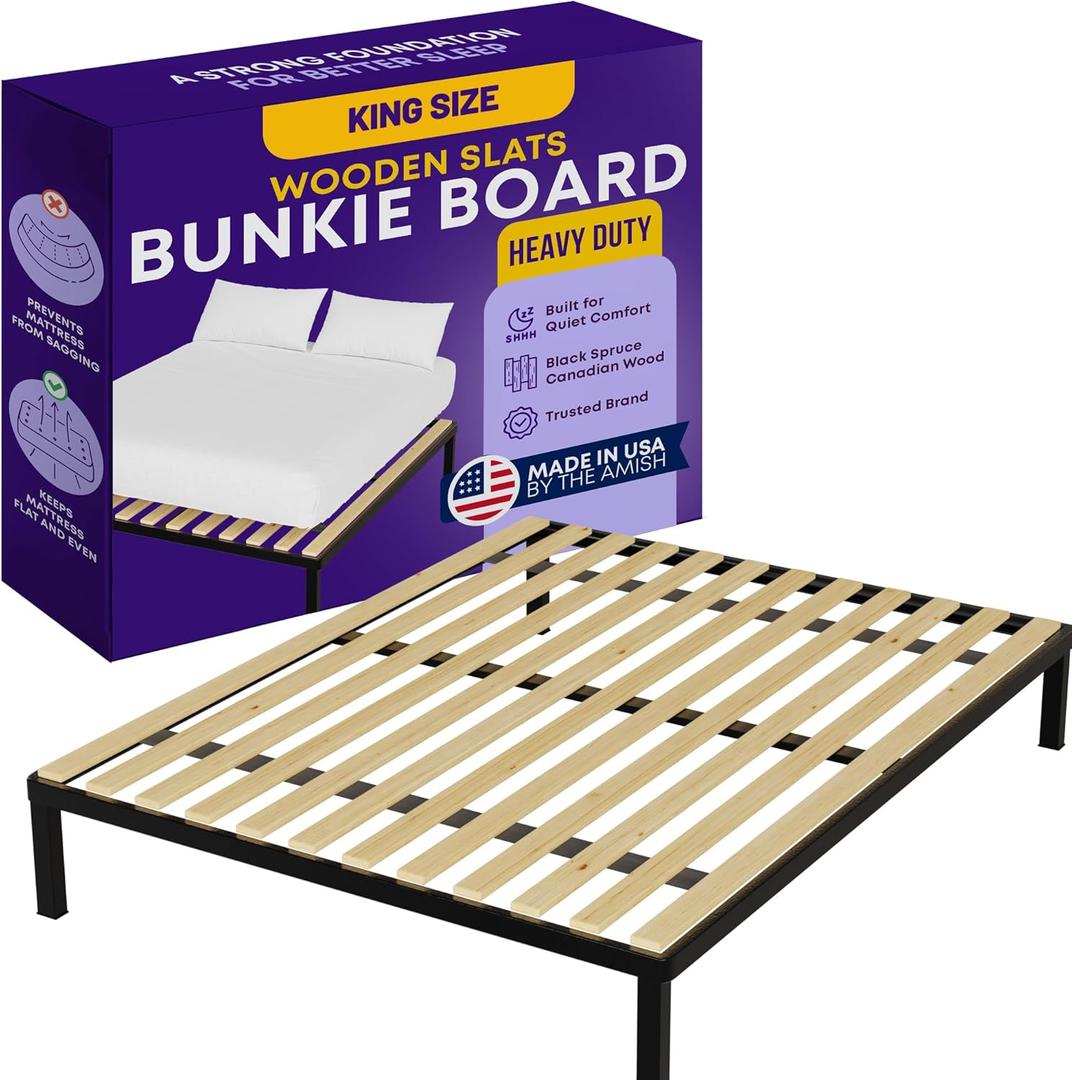 Greaton, Wooden King Bed Slats for Support Under Mattress with Cover  Replacement Wood Slats for King Size Bed Frame  Under Mattress Support Without Extra Height  3.38-Inch Standard Width