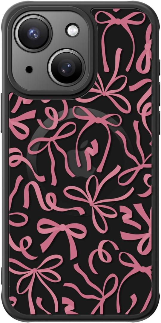 FUNMIKO for iPhone 15 Plus Case Wireless Charging & Military-Grade Protection - Cute Floral Design for Women Girls, Non-Slip Matte Cover with Shockproof Corners - Artistic Bows