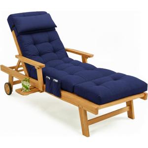 Outdoor Chaise Lounge Chair Cushions Waterproof 74.4 x 22 x 4.7 Inches Patio Lounge Chair Cushions for Outdoor Furniture with Headrest and Pocket, Replacement Pool Lounger Cushions, Blue