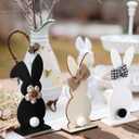 Pinkunn 3 Pcs Wooden Easter Table Decorations Signs Farmhouse Bunny Decor Signs Tabletop Centerpiece Black and White Easter Decor Farmhouse Spring Rustic Tiered Tray for Home Kitchen Office Party Gift