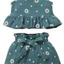 Toddler Baby Girl Summer Clothes Daisy Floral Print Halter Ruffle Tank Tops Shorts Outfits set