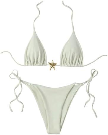SHENHE Women's Triangle String Bikini Set 2 Piece Halter Swimsuits Starfish Metal Linked Swim Set size S