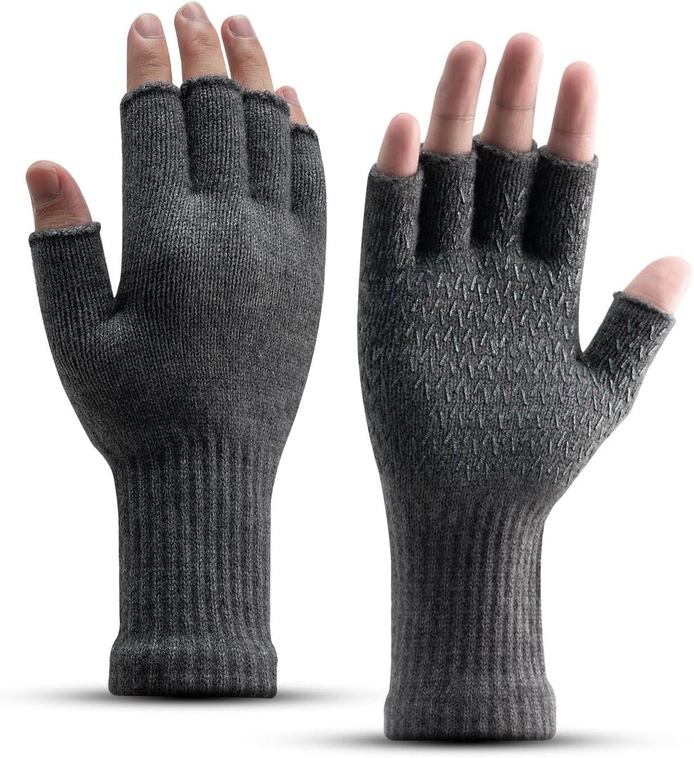 Rahhint Alpaca Wool Fingerless Gloves for Men Women Half Finger Winter Knitted Gloves for Fishing Hunting Driving Typing (Medium, Dark Grey)