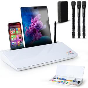 HURUC Small Glass Desktop Whiteboard with Storage,15.3"x7.08"x2.16" inch Desk White Board with Markers & Duster, Desktop Dry Erase Board, Desk Buddy Organizer for Home, Office, School (White)