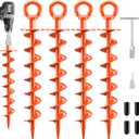FEED GARDEN Ground Anchors Screw in Heavy Duty, 4 Pack 15 Inch Spiral Earth Anchors for Trampoline Anchors High Wind, Swing Set Anchors, Tent Stakes, Dog Tie Out & Canopy Stability, Orange, 4 Pack