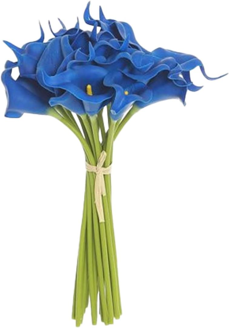 20 PCs Blue Calla Lily Artificial Flowers with Long Stem Real Touch Bouquet Silk Floral for Wedding Bridal Decoration Home Office Garden Patio Vase Table Cemetery Arrangement Decor (14")