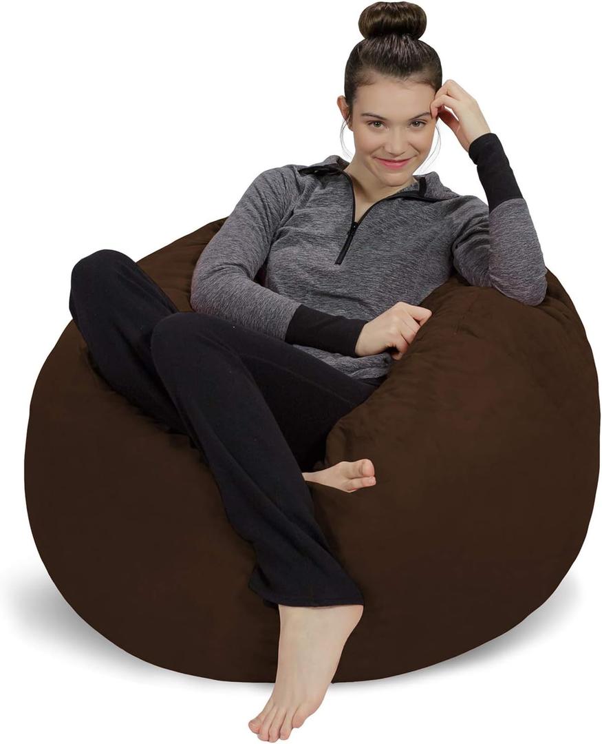 Sofa Sack Bean Bag Chair Cover Only, for Adults and Kids,Without Filling Comfy Fluffy Round or Oval Beanbag Chair Cover Replacement, Lazy Sofa Cover for Reading Chair or Floor Chair,3 Foot,Chocolate