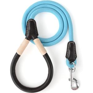 Mile High Life Genuine Leather Wrapped Handle Dog Leash, w Heavy Duty Clasp Rope Leash for Small Medium Large Dogs (Blue, 4FT) (48 Inch-1/2", Leather Handle-Blue)