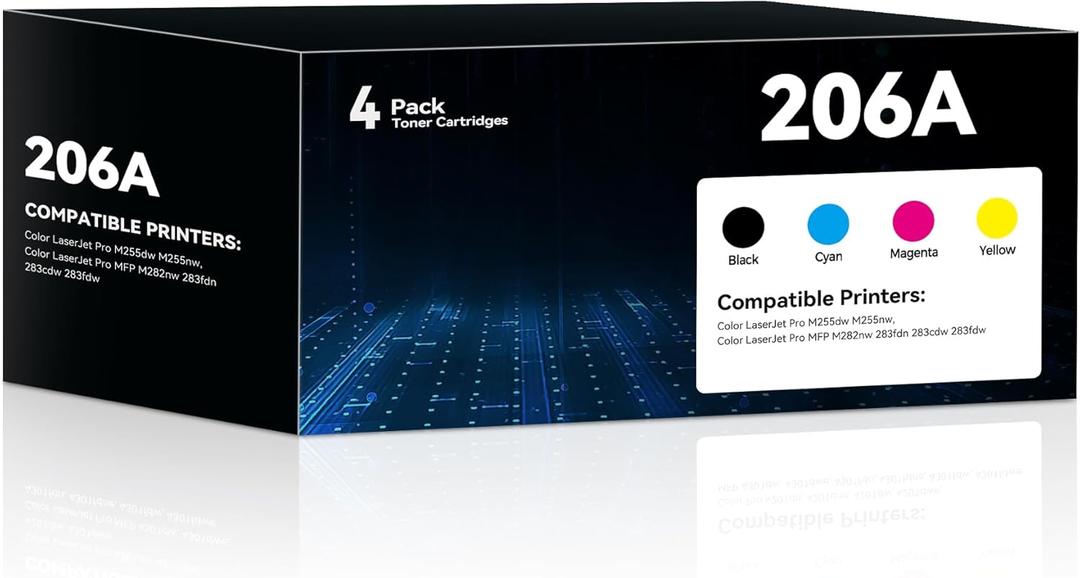 206A Toner Cartridge 4 Pack High Yield Replacement for M283fdw M283cdw Toner Compatible for 206A 206X Work for HP Color LaserJet Pro M255dw M255nw MFP M283fdw M283cdw M282nw M283fdn Printer(BK/C/Y/M)