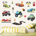 Racing Car Wall Stickers Roads Transportation Vehicle Wall Decals Peel and Stick Kids Boys Bedroom Nursery Wall Decor