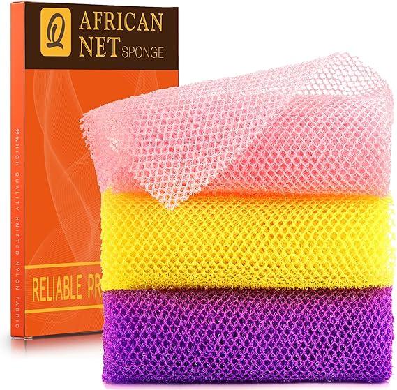UJFQBH 6 Pieces African Net Sponge Long Bath Sponge Exfoliating Shower Body Scrubber for Daily Use, Terrific for Smoother Skin  Back Scrubber for a Refreshing Experience (Purple  Orange)