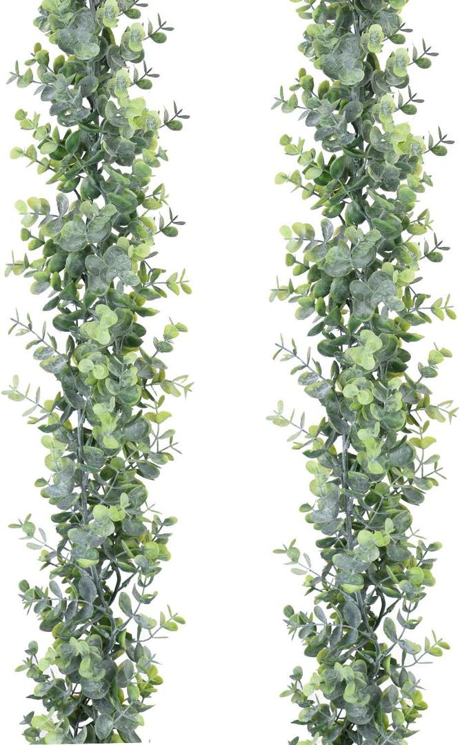 DearHouse Faux Eucalyptus Garland Plant, 2 Pack Artificial Vines Hanging Eucalyptus Leaves Greenery Garland for Wedding Backdrop Arch Wall Decor, 6 Feet/pcs UV Protected Indoor Outdoor