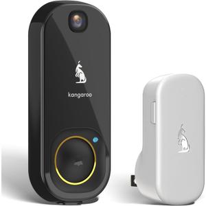 Kangaroo Wireless Doorbell+Chime,HD Camera,Easy Setup,Battery Power,Motion Detection,2.4G WiFi,Real-time Alerts to Phone,Door Bell for Home,Apartment and Office (1 Doorbell+1 Chime)