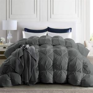 puredown Grey Goose Down Comforter Oversized King Size- 93% Goose Down Winter Duvet Insert, 800 Fill Power Heavyweight Cloud Fluffy Pinch Pleat Extra Warmth Comforter, 700 Thread Count