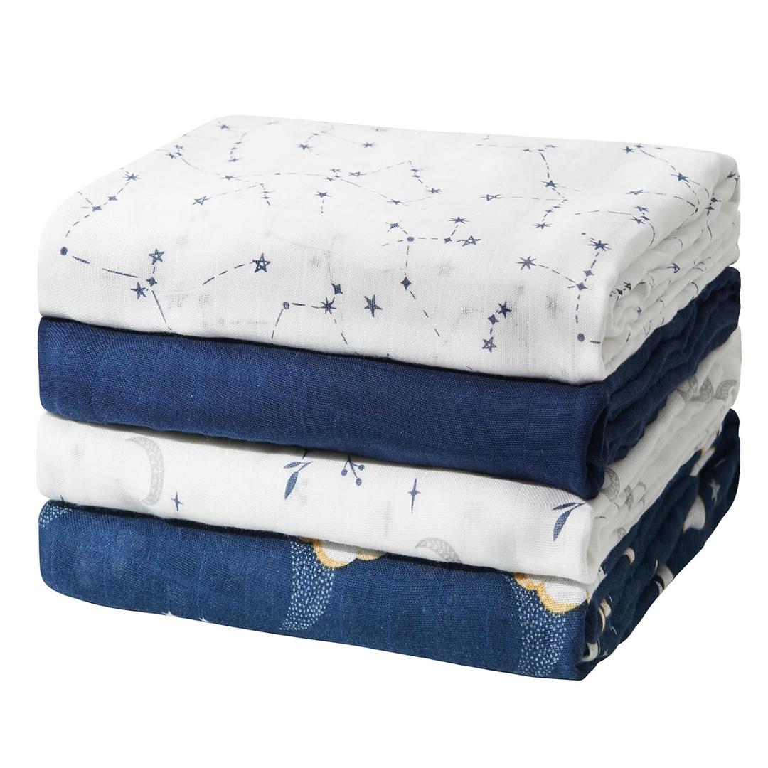 Momcozy Muslin Swaddle Blankets, Ultra Soft Neutral Swaddle Blanket, Breathable Large 47'' x 47'' Baby Infant Newborn Boys Girls Swaddling Receiving Blanket Wraps, Midnight Star Clouds (Midnight Star Clouds)