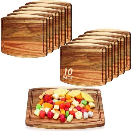 Kigley Acacia Wood Cutting Boards Bulk for Laser Engraving Wooden Dinner Plates with Groove Chopping Charcuterie Board Carving Tray for Housewarming Party Gifts(10 Pcs,10 x 12 Inch)