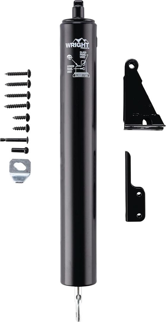 Wright Products Heavy-Duty Pneumatic Storm Door Closer Durable, Adjustable, Quiet-Closing with Hold-Open Feature (Transitional, Black)