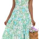 DRESSTELLS 2025 Women's Spring Dress Boho Halterneck Sleeveless Summer Floral Print Flowy A Line Maxi Dress for Beach Party Wedding Green, Size L